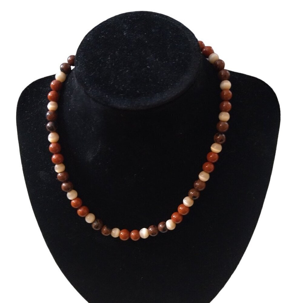 Earth Tone Brown Beige Acrylic Beaded Single Strand 18" Necklace J38